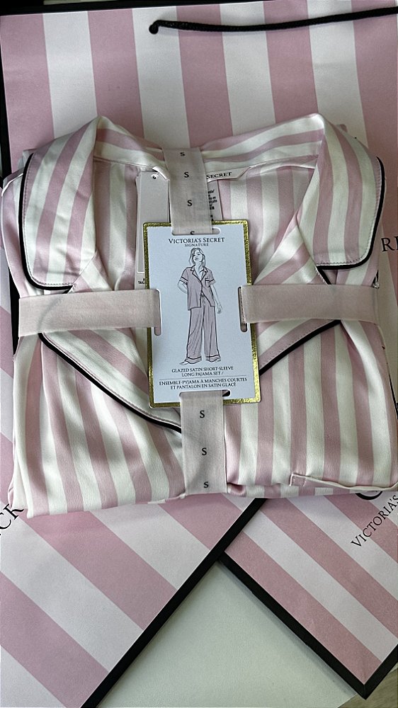 Pijama Cetim Manga Curta + Calça Victoria’s Secret