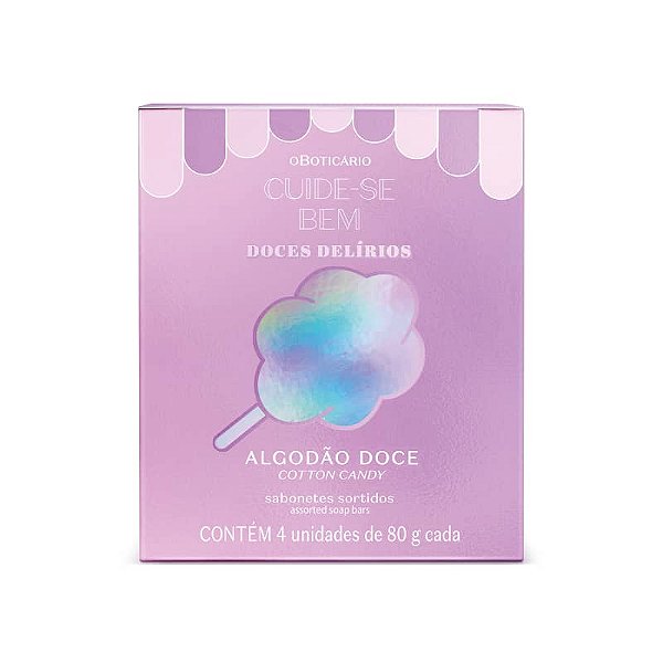 Kit Sabonetes Em Barra Sortidos Cuide-se Bem Doces Delírios Algodão Doce 4x80g