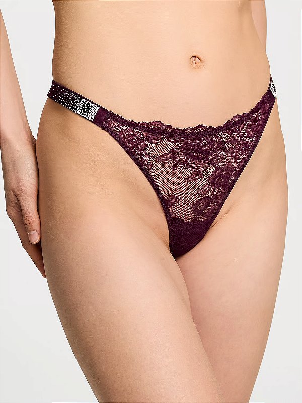 Calcinha de Renda Bordô Victoria’s Secret Alça com Brilho