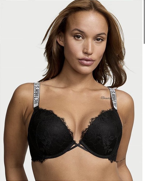 Sutiã Renda Preta e Alça com Brilho Victoria’s Secret