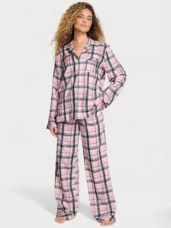 Pijama Flanela Longo Rosa Xadrez Natal Victoria’s Secret