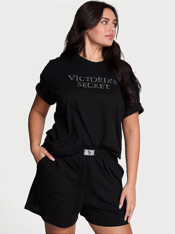 Pijama de Algodão Preto com Escrita Victoria’s Secret