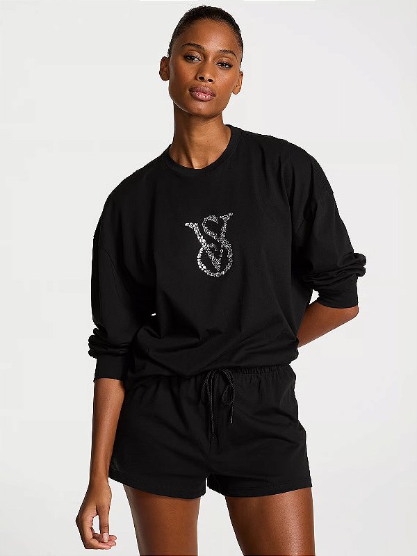 Pijama em Algodão Preto com Log Victoria’s Secret