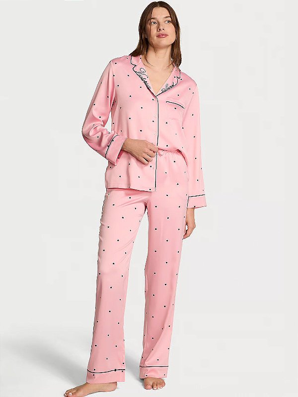 Pijama Longo de Cetim Coração Victoria´s Secret #importado
