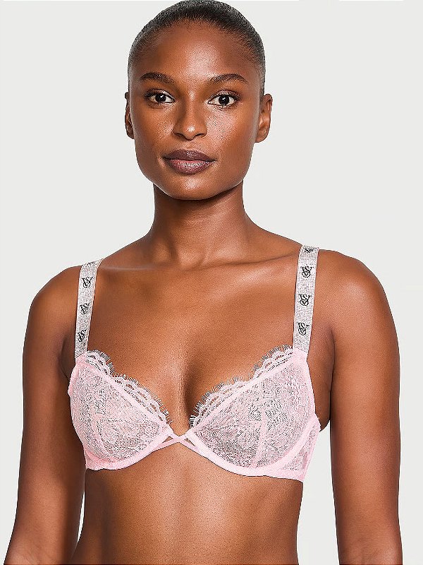 Sutiã Rosa Alça com Logo em Strass Victoria´s Secret 36D