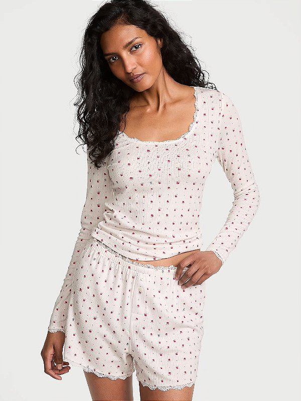 Pijama Algodão Branco com Rosas Victoria's Secret