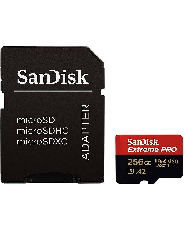 Cartão de memória Micro SD 256GB Sandisk Extreme Pro 200-140MB U3 4K
