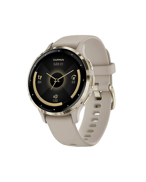 Relógio Garmin Venu 3S Stainless Steel Bezel - Beige/Gold - 010-02785-02