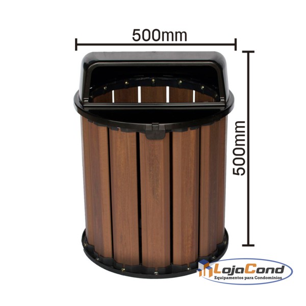 Lixeira ecológica em madeira plástica com tampa 67L - InBrasil