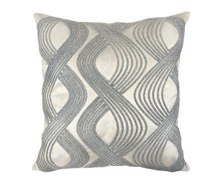 ALMOFADA VELUDO COM APLICAÇÃO EM KILIM CINZA