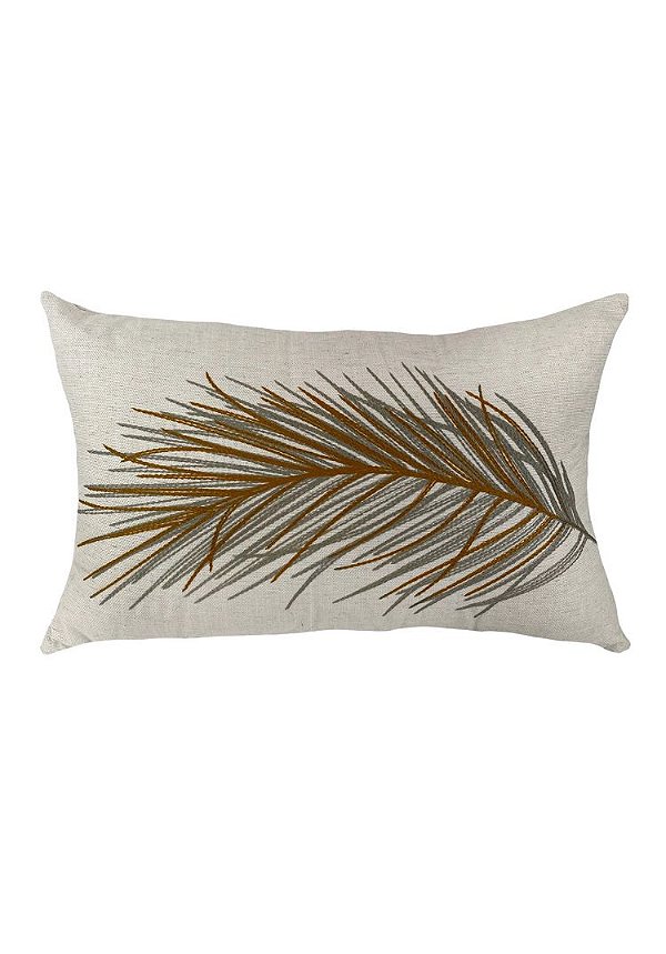 ALMOFADA EM LINHO C/ BORDADO EM FOLHA 35/50