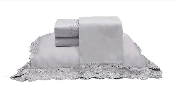 Jogo de Cama 300 Fios c/ Bordado Prata