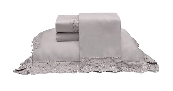 Jogo de Cama 300 Fios c/ Bordado Bege