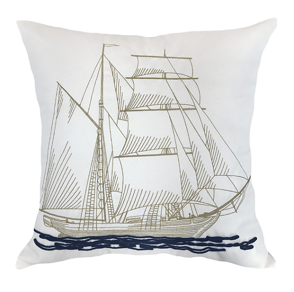 Almofada Rústica Branco Barco Azul Marinho 52x52