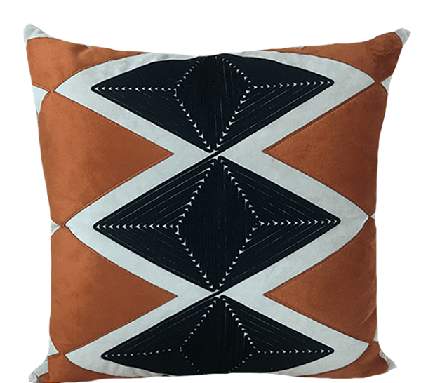 Almofada Veludo Com Aplique Mais Cordinha Ocre 52X52