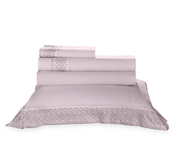 Jogo de Cama 200 Fios c/ Bordado Bege