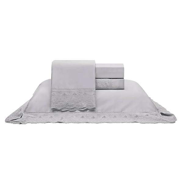 Jogo de Cama 300 Fios c/ Bordado Prata