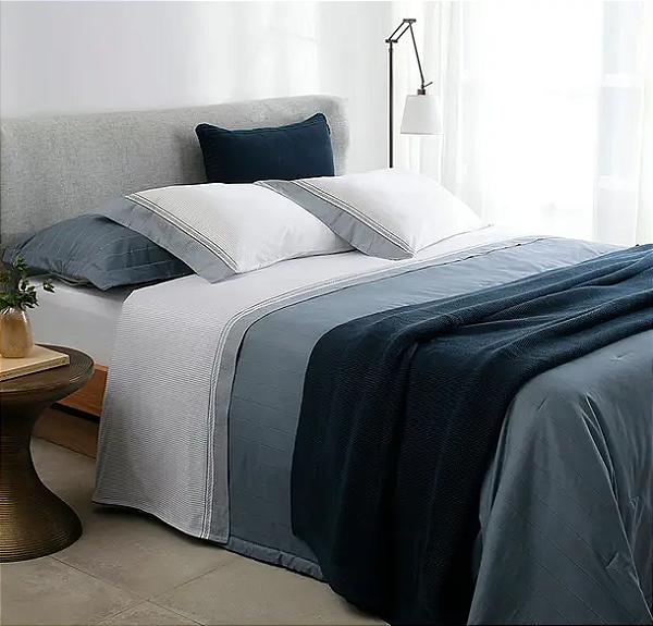 Jogo de Colcha Matelassado Listrado Azul