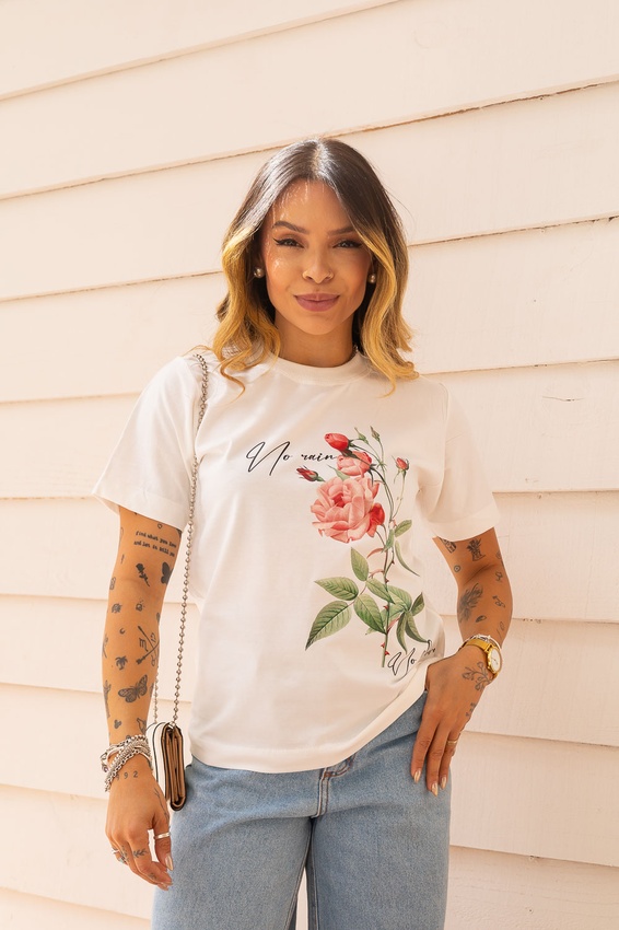 Tshirt Rosas No Rain No Flowers
