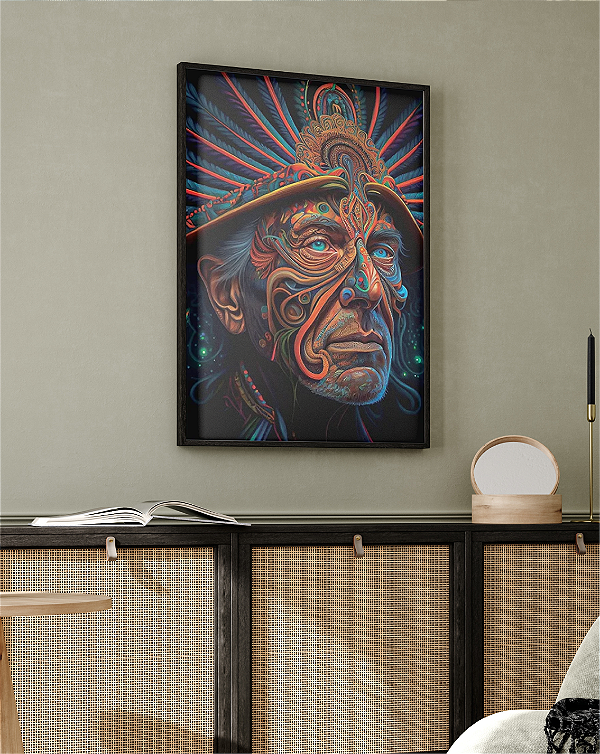Quadro Decorativo Rosto do Índio Ancião em Pintura Abstrata