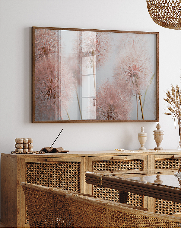 Quadro Decorativo Flores Dente de Leão Rosa