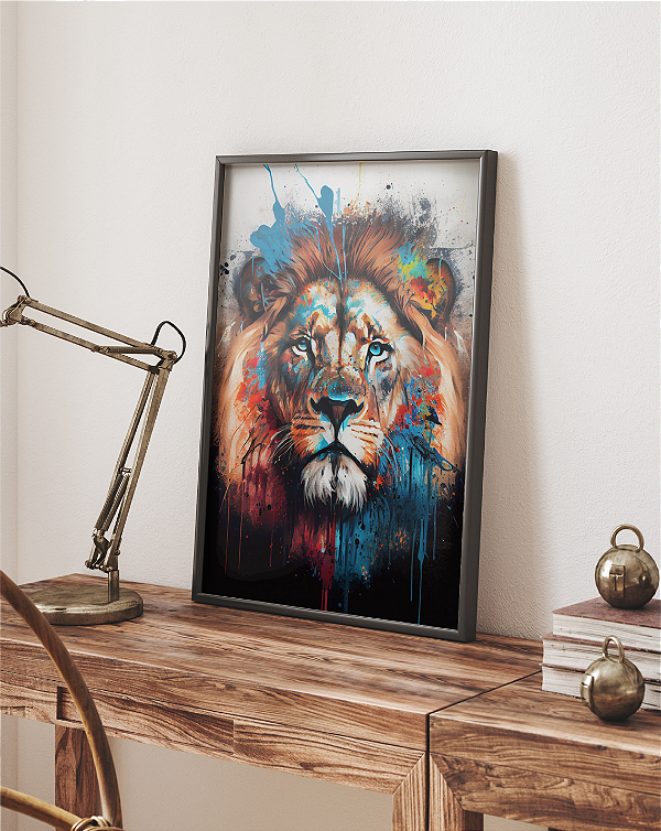 Quadro Decorativo Retrato de Leão Pincelado