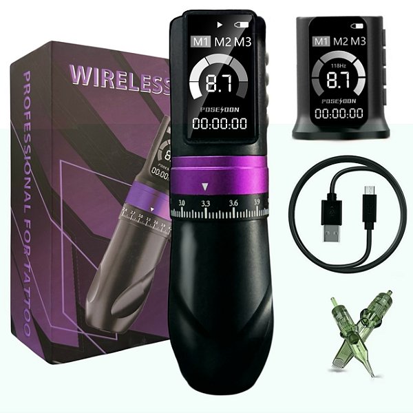 Pen Poseidon Vortex 2 Baterias Curso Ajustavel Tattoo - ROXO