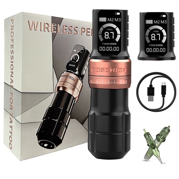 Pen Poseidon Vortex 2 Baterias Curso Ajustavel Tattoo - ROSA