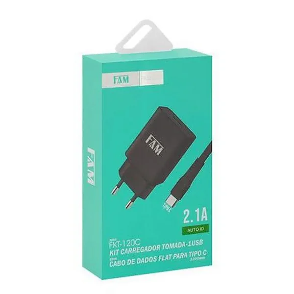 Carregador Completo - USB Com Cabo para TIPO-C FKT-110C 2.1A.