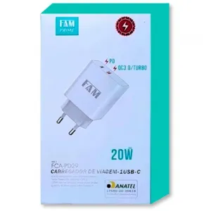 Fonte para carregador 1 USB-C 1 USB FCA-PD29 20W FAM.