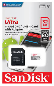 Cartão de Memória 32GB Sandisk Ultra.