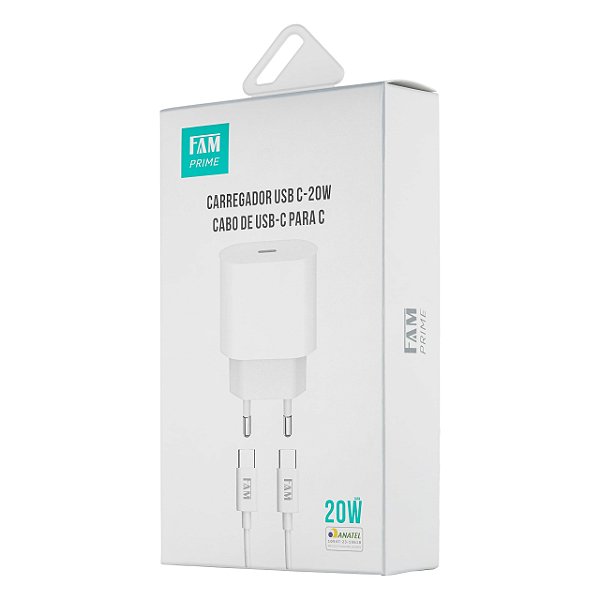 Carregador Completo USB-C com Cabo USB-C 20w Fam.
