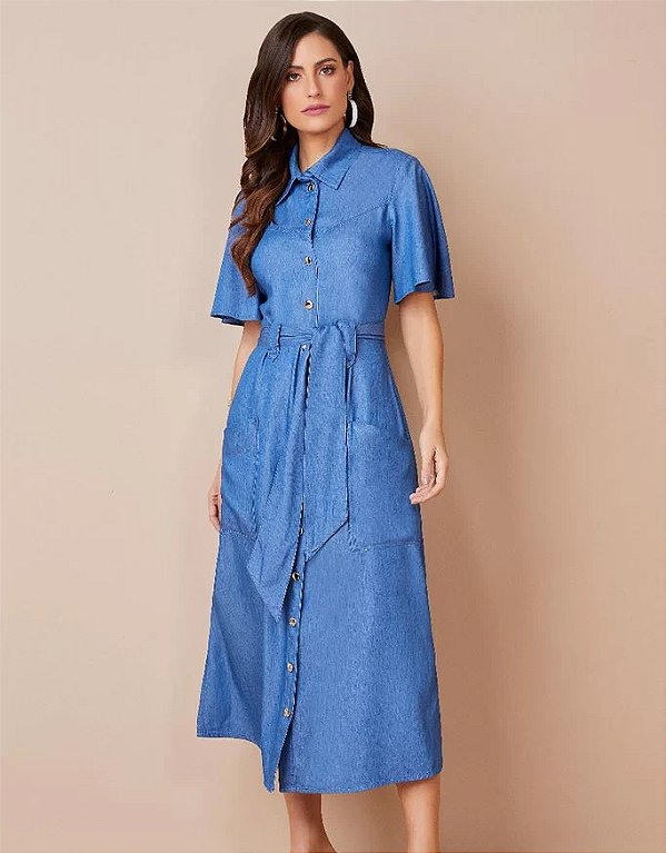 Chemise Jeans Sustentável Midi Com Faixa Titanium Jeans
