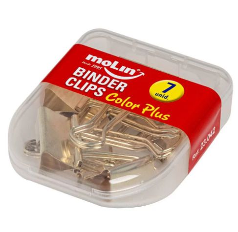 BINDER CLIPS 25MM ESTOJO C/ 7 UNID MOLIN - OURO