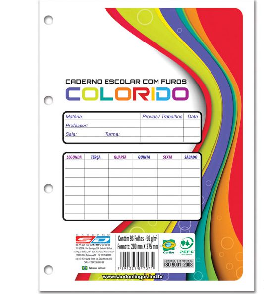 BLOCO P/ FICHARIO SAO DOMINGOS A4 96FLS LATERAL COLOR