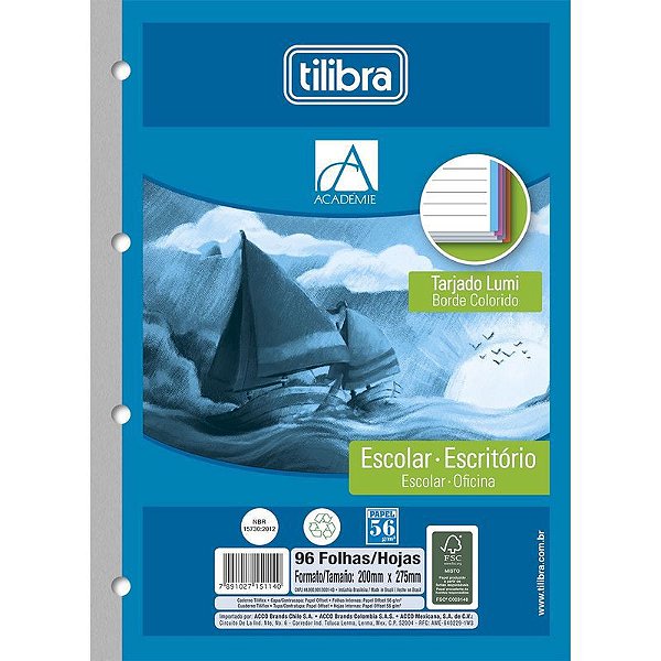 BLOCO P/ FICHARIO TILIBRA A4 COLOR LUMI 96FLS
