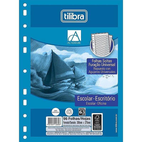BLOCO P/ FICHARIO TILIBRA A4 FS FURO UNIVERSAL 96FLS