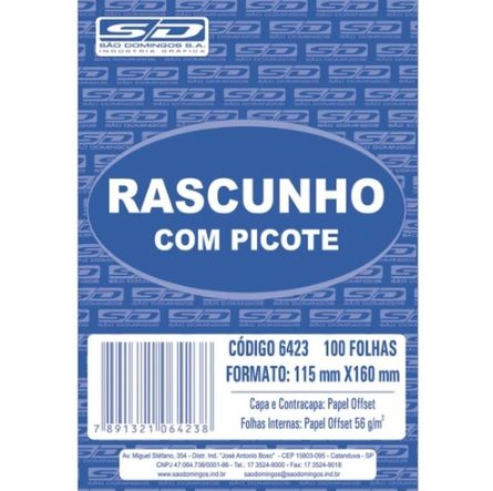 BLOCO RASCUNHO 115x160MM 100fls s/ pauta
