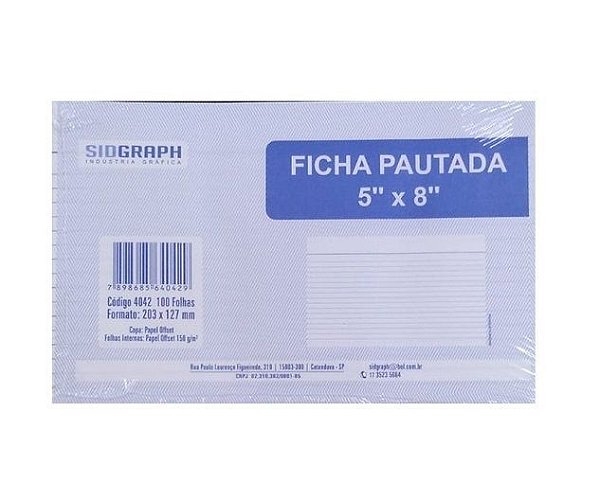 FICHA PAUTADA SIGGRAPH 5X8 C/ 100 FICHAS