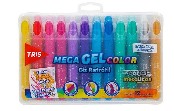 GIZ DE CERA TRIS 12 CORES METALICAS RETRATIL