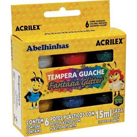 GUACHE ACRILEX C/ 06 CORES FANTASIA GLITTER