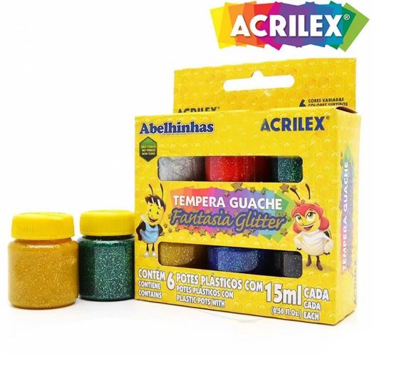 GUACHE ACRILEX C/ 06 CORES FANTASIA METALLIC