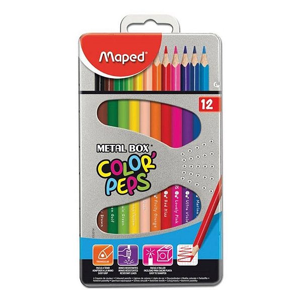 LAPIS DE COR MAPED 12 CORES - METAL BOX COLOR PEPS