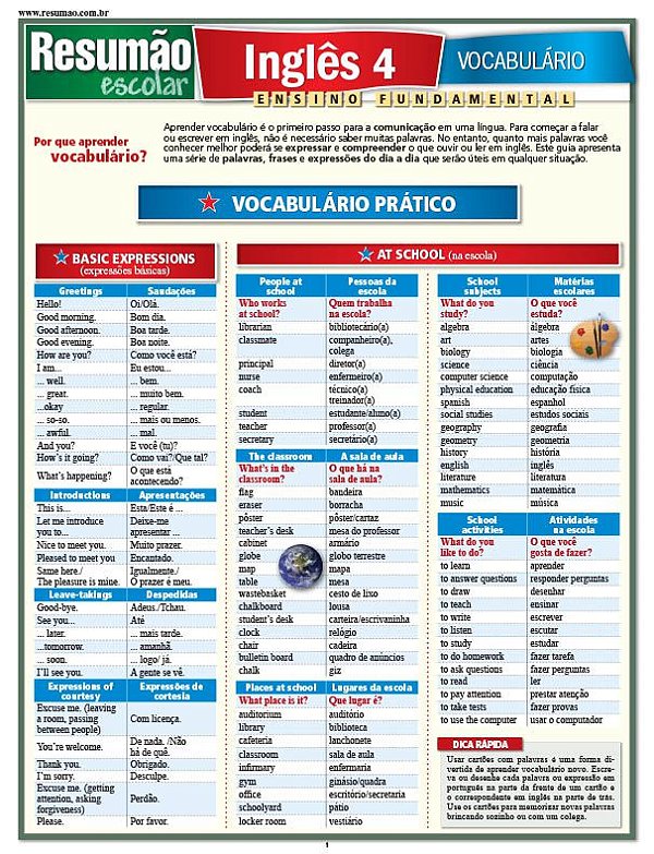 INGLÊS 4 - VOCABULÁRIO