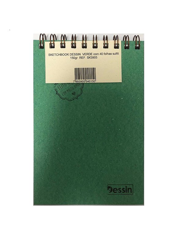 BLOCO SKETCHBOOK DESSIN ESPIRAL VERDE COM 40 FOLHAS SULFIT 150GR REF. SK3905