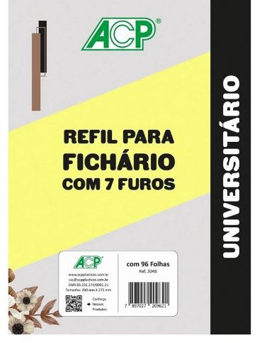 REFIL PARA FICHARIO A4 PAUTADO ACP COM 4 FUROS - 96FLS
