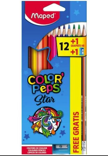 LAPIS DE COR MAPED COLORPEPS 12 CORES + APONTADOR E LAPIS PRETO HB