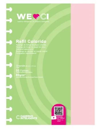 REFIL CADERNO INTELIGENTE GRANDE FOLHAS COLORIDAS - 50 FOLHS