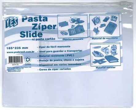 PASTA ZIPER SLIDE YES 185MMX235MM - CRISTAL
