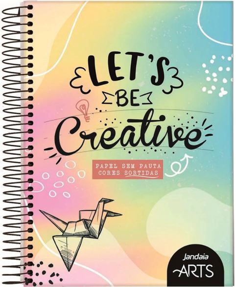 CADERNO 1X1 JANDAIA ARTS ESPIRAL CD FOLHAS SEM PAUTA COLORIDAS 80FLS